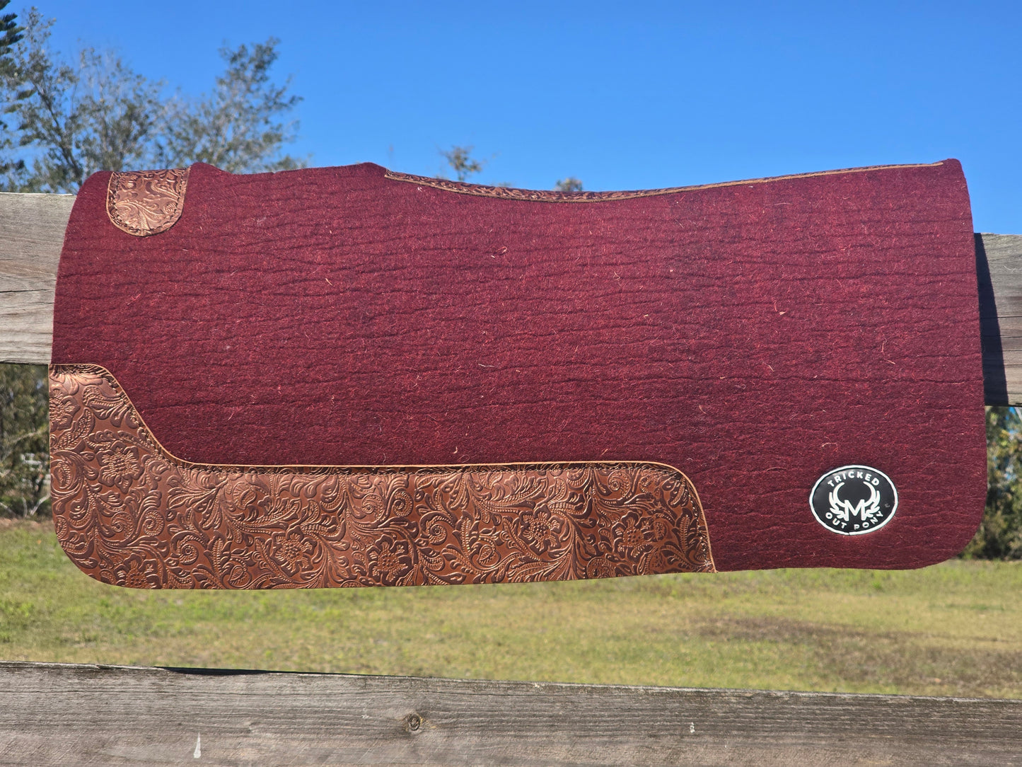 Burgundy pad with floral tooling