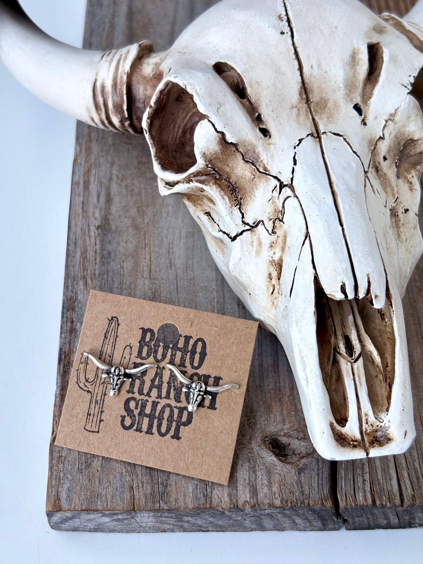 Dainty Western Style Longhorn Skull Stud Earrings