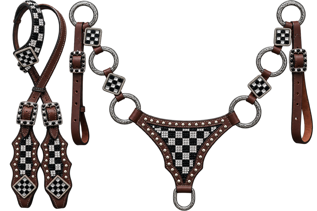 Black Checkered Bling Set with upgraded conchos