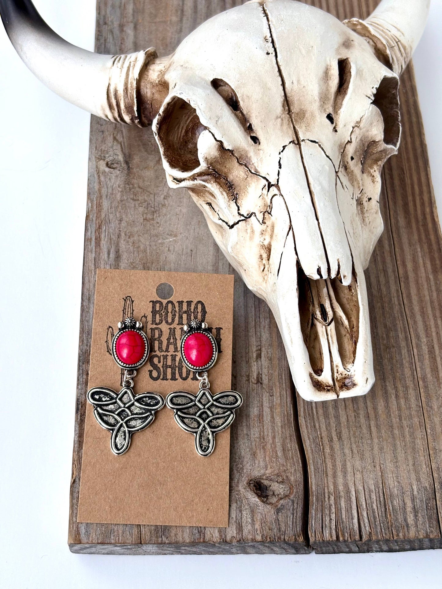Western Oval Stone Concho Boot Stitch Post Drop Earrings