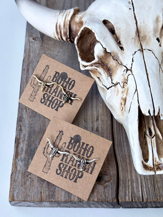 Dainty Western Style Longhorn Skull Stud Earrings