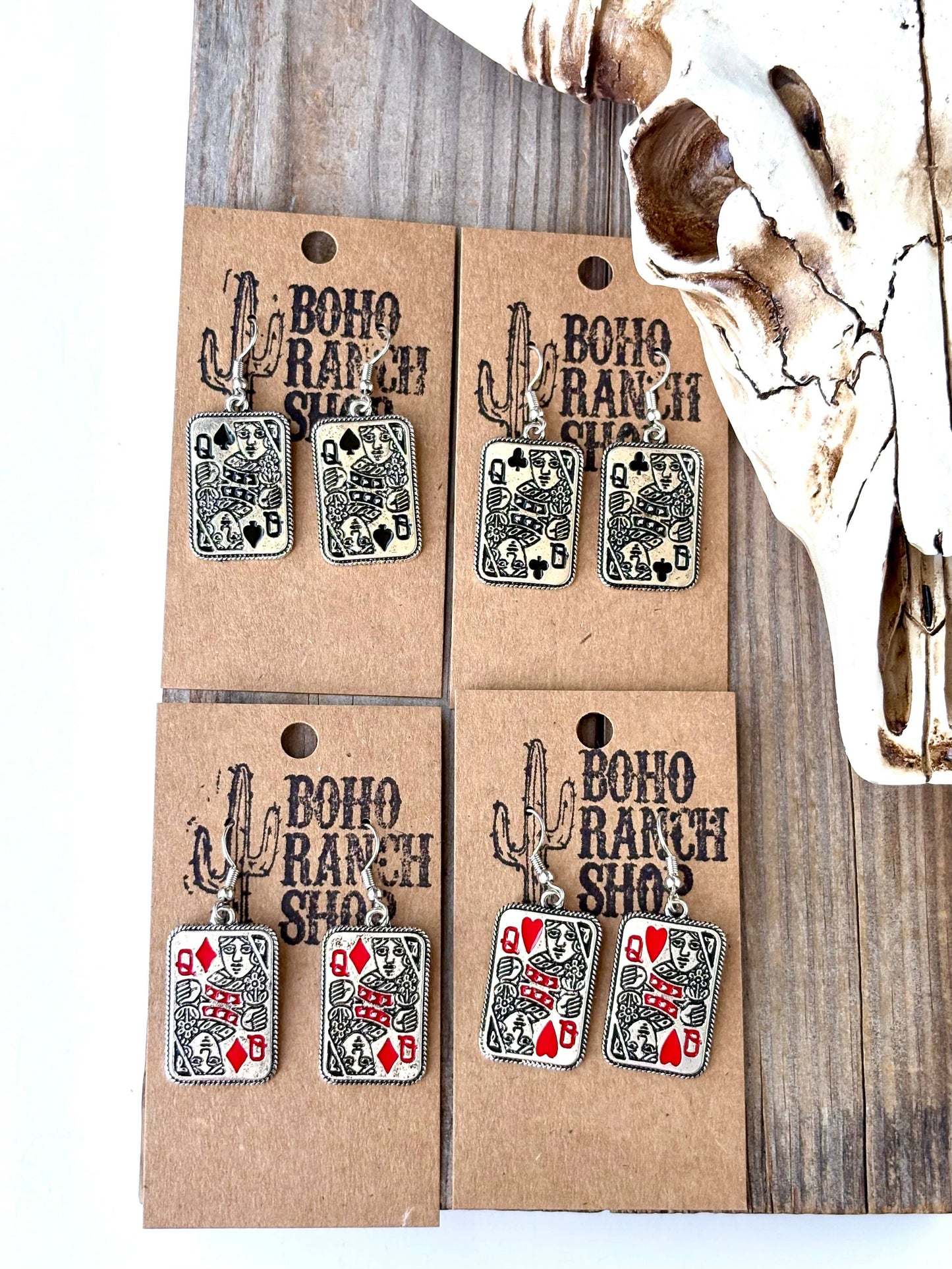 Playing Card Queen Dangle Earrings - queen spade heart