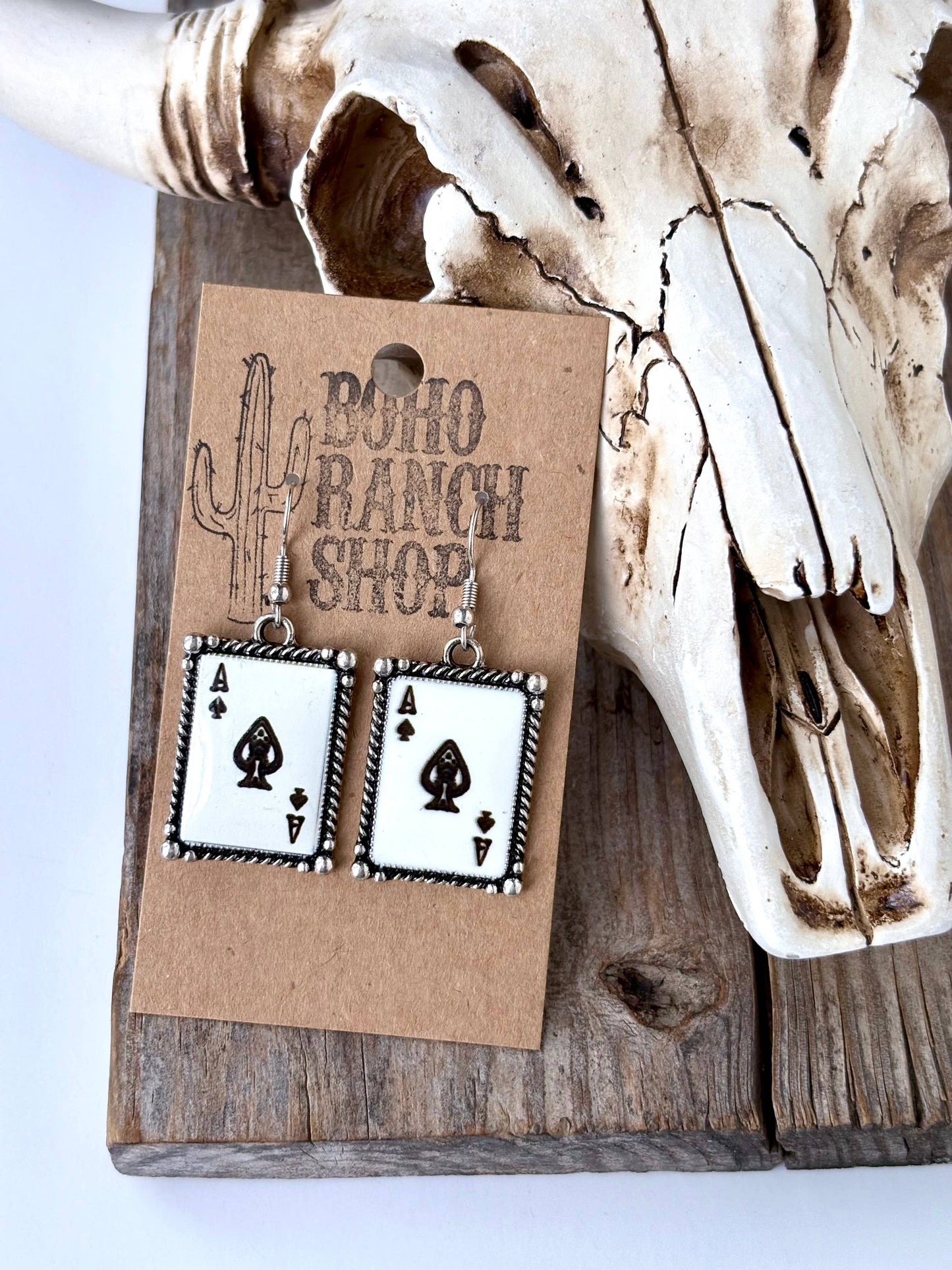 Western Playing Card Drop Dangle Earrings