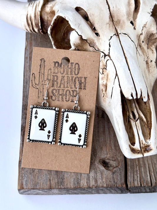 Western Playing Card Drop Dangle Earrings