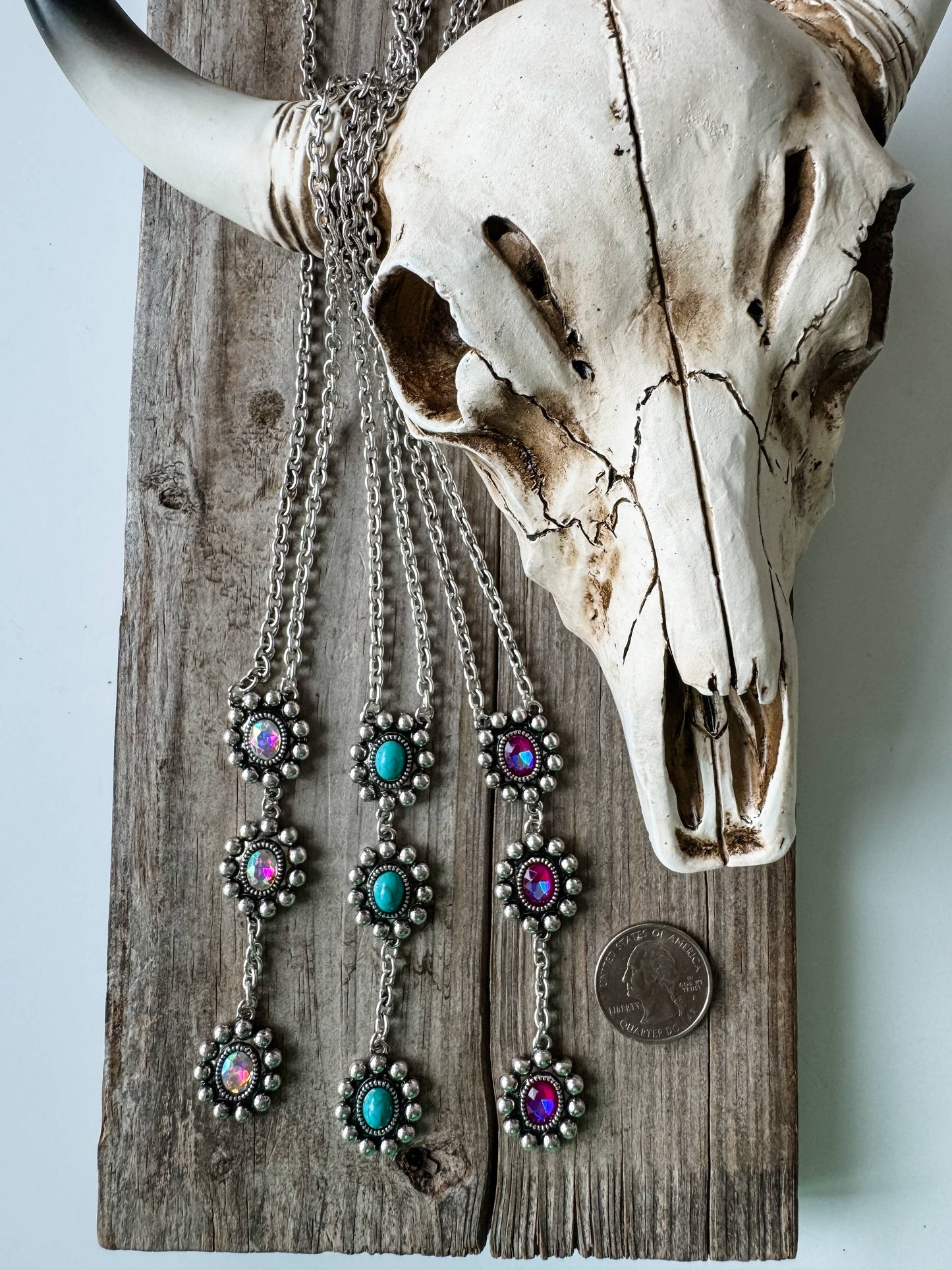 Western Glass Stone Y Necklace 