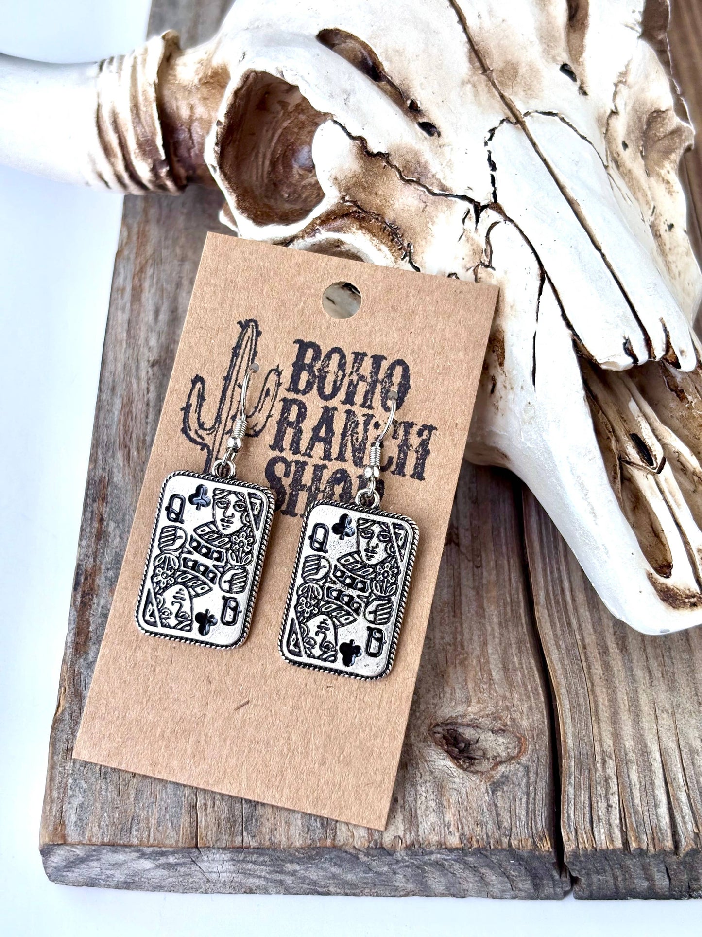 Playing Card Queen Dangle Earrings - queen spade heart