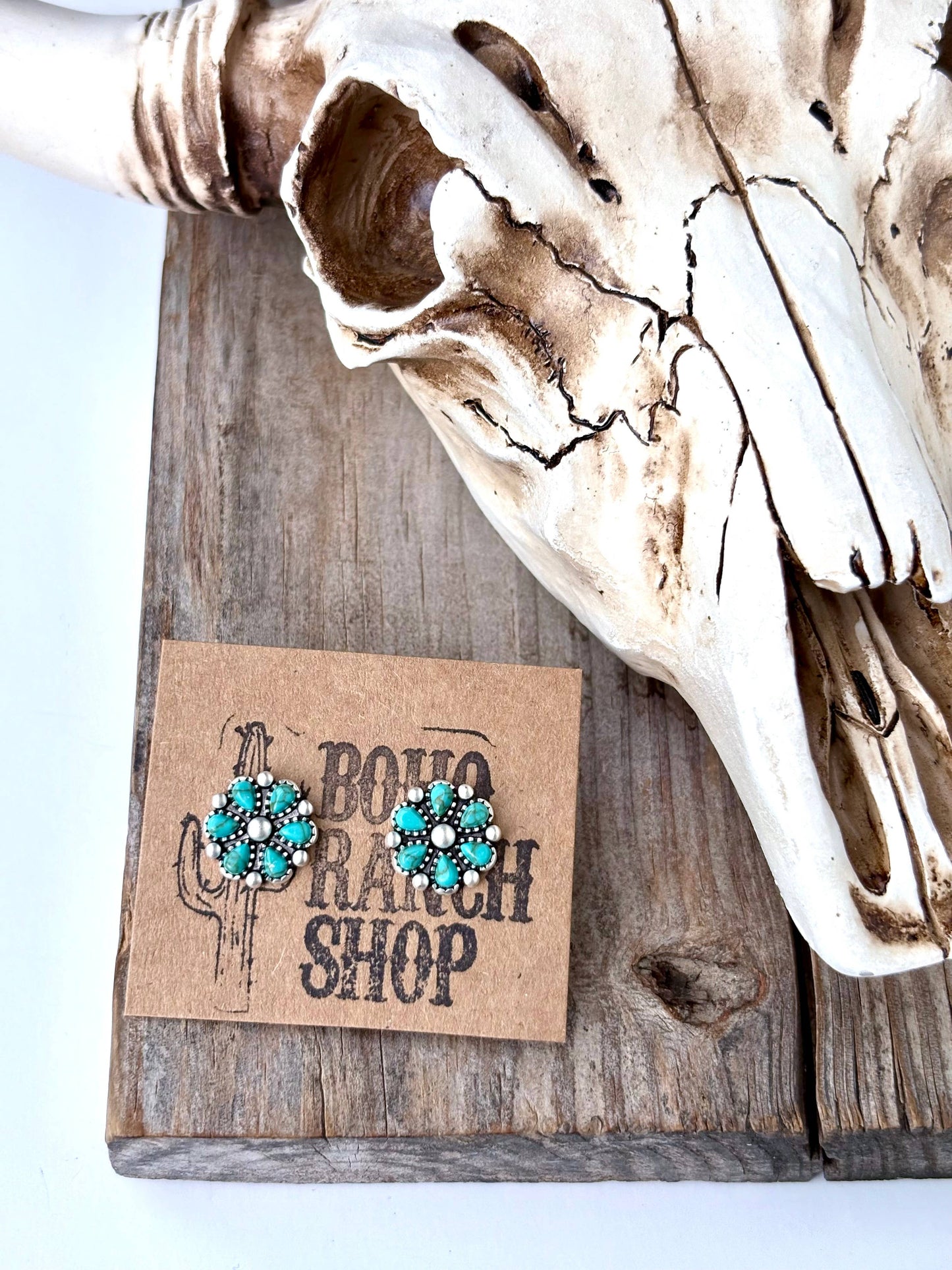 Western Stone Flower Stud Earrings