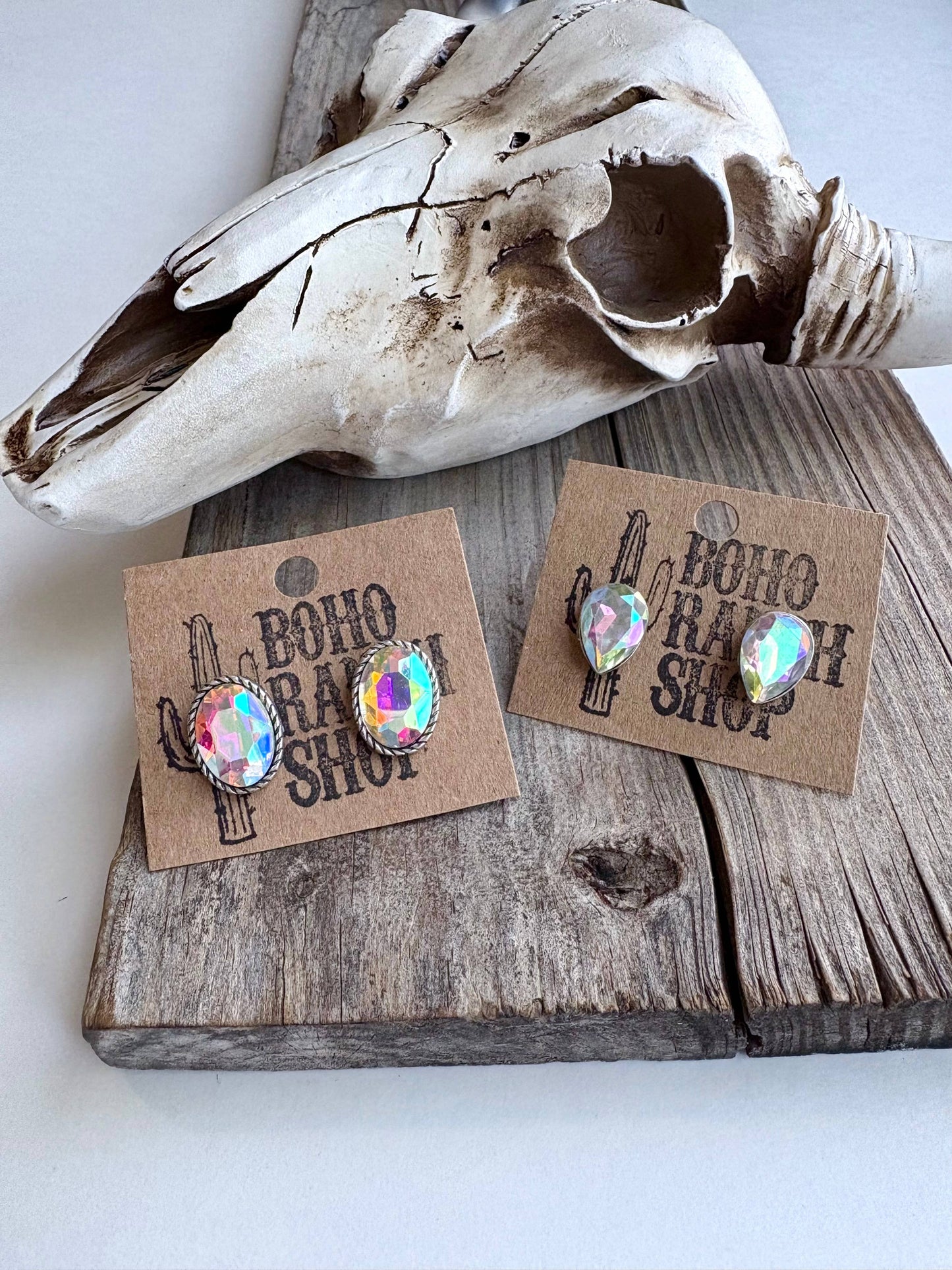 Western Bling Glass Stone Stud Earrings