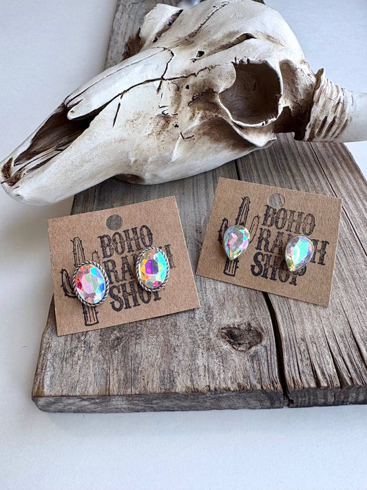 Western Bling Glass Stone Stud Earrings