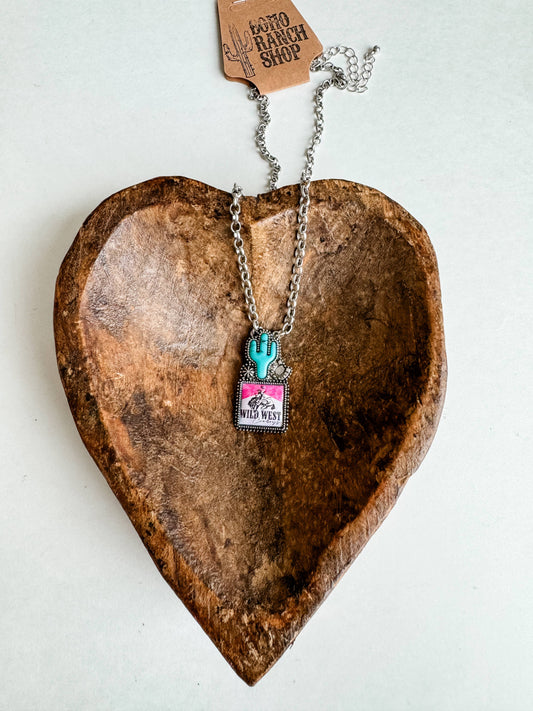 Western Cactus with Rodeo Logo Necklace