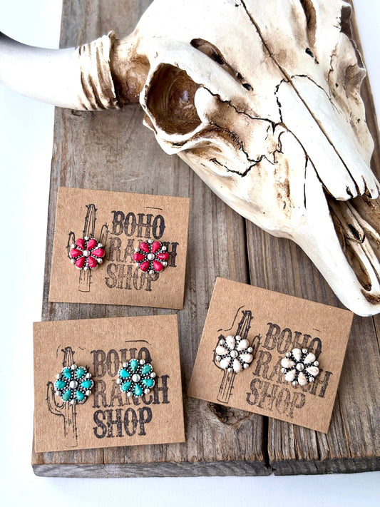 Western Stone Flower Stud Earrings