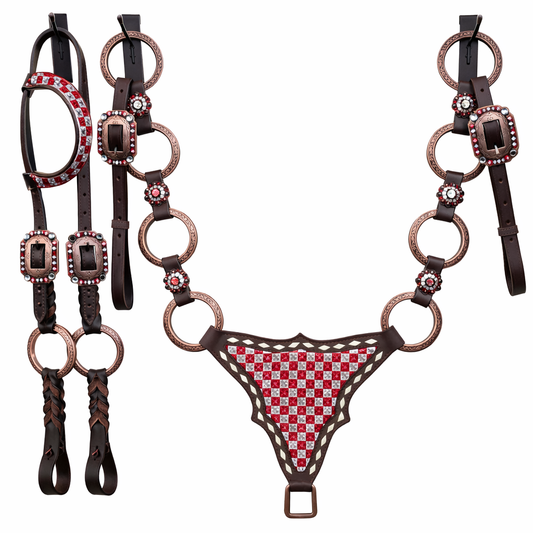 Red Checkered Bling Set with upgraded conchos